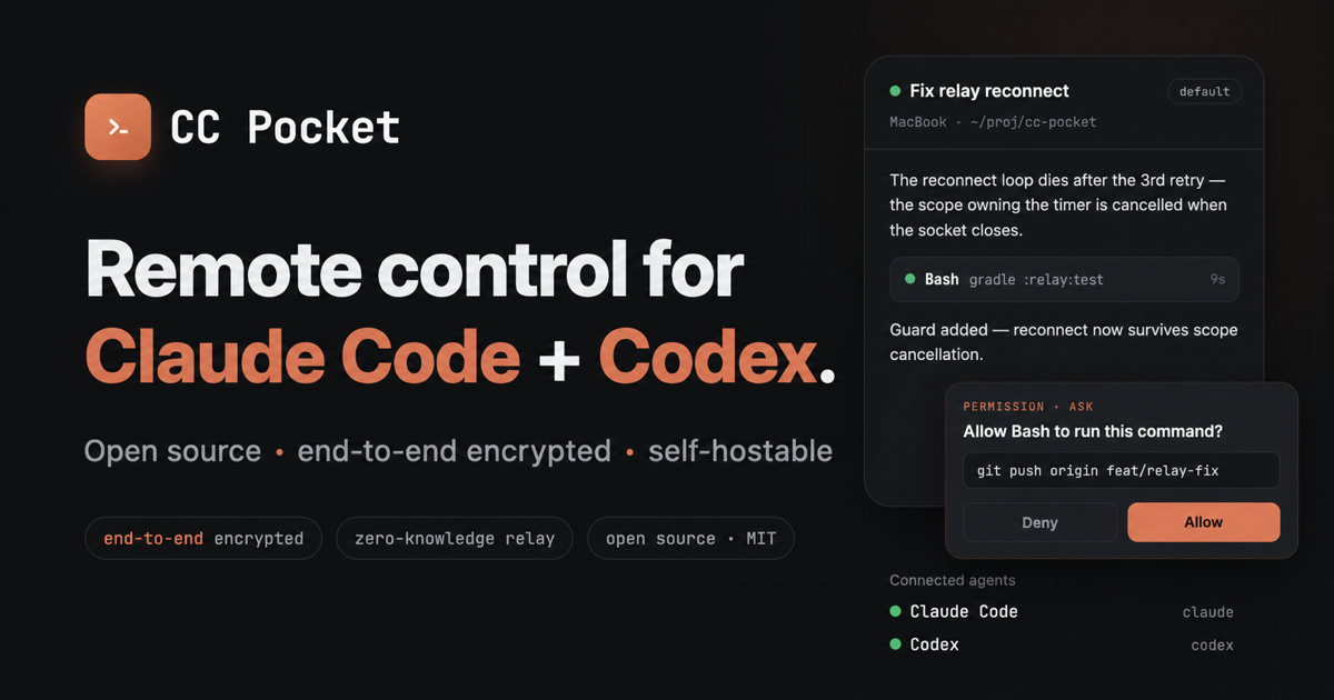CC Pocket 远程控制 Claude Code 与 OpenAI Codex